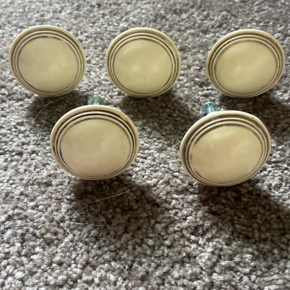 5 Cream Colored Round Ceramic Drawer Knobs